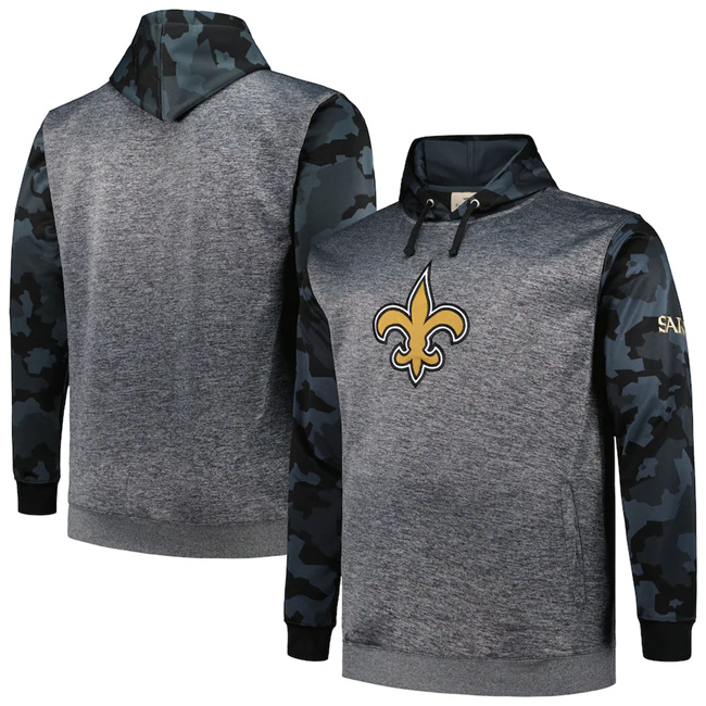Men's New Orleans Saints Heather Charcoal Big & Tall Camo Pullover Hoodie Men's New Orleans Saints Heather Charcoal Big & Tall Camo Pullover Hoodie